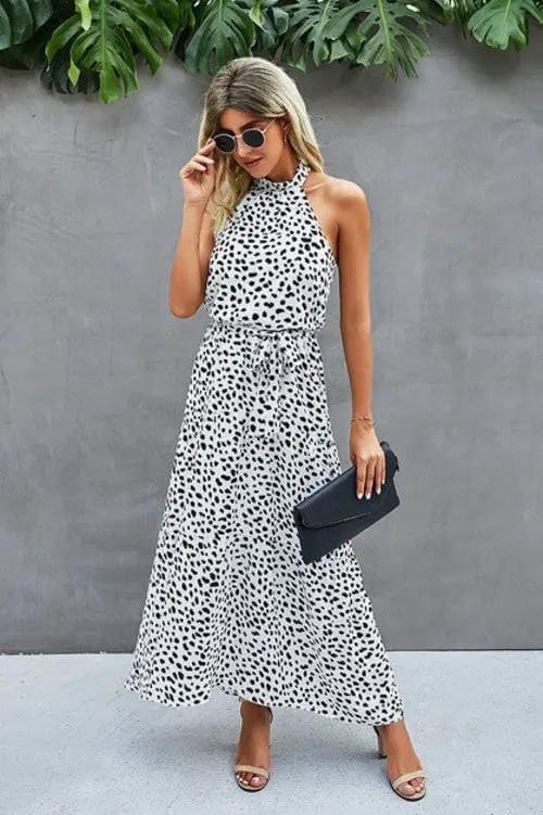Bye Felicia® Dalmatian Print Halter Dress – Flirty Tie-Back Style-Bye Felicia Goods-WHITE-L-Bye Felicia Goods