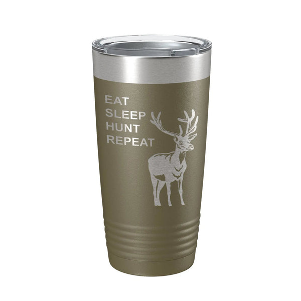 Bye Felicia® — Deer Hunter: Eat. Sleep. Hunt. Repeat. Laser-Etched Tumbler 🦌🔥-Tumblers - 20 oz Polar Camel-CarveBright-Olive Green-Bye Felicia Goods