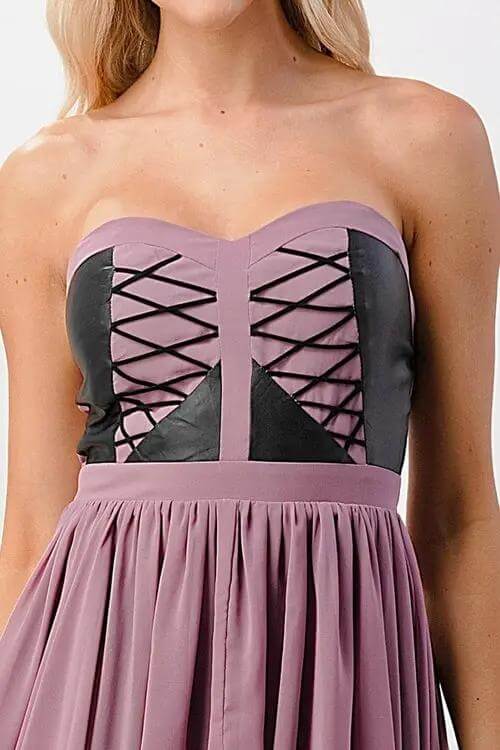 Bye Felicia® Strapless Hi-Low Dress – Vegan Leather & Flowy Skirt Bye Felicia Goods