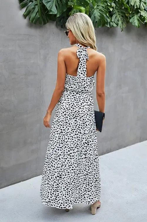 Bye Felicia® Dalmatian Print Halter Dress – Flirty Tie-Back Style-Bye Felicia Goods-Bye Felicia Goods