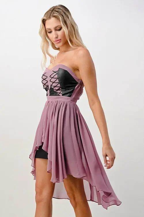 Bye Felicia® Strapless Hi-Low Dress – Vegan Leather & Flowy Skirt Bye Felicia Goods