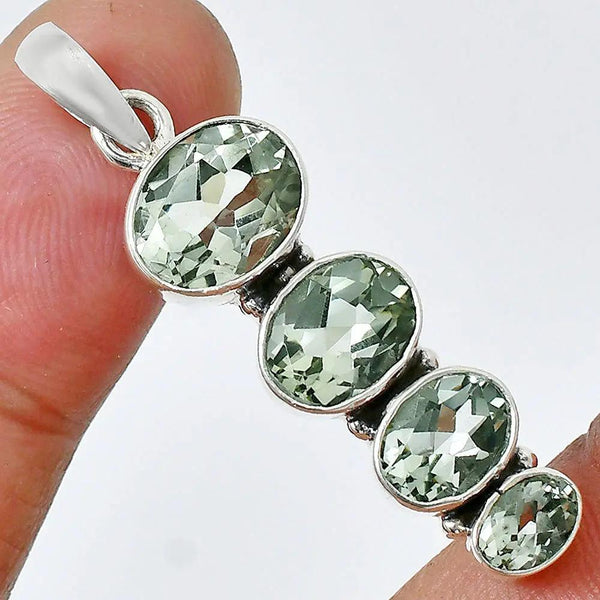 Bye Felicia® — Women's Natural Gemstone Oval Pendant in 925 Sterling Silver 💎✨-925 Sterling Silver Pendant-DESIRE GEM-Prasiolite (Green Amethyst)-Bye Felicia Goods