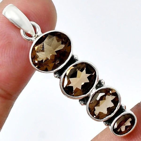 Bye Felicia® — Women's Natural Gemstone Oval Pendant in 925 Sterling Silver 💎✨-925 Sterling Silver Pendant-DESIRE GEM-Smoky Quartz-Bye Felicia Goods