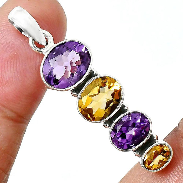 Bye Felicia® — Women's Natural Gemstone Oval Pendant in 925 Sterling Silver 💎✨-925 Sterling Silver Pendant-DESIRE GEM-Amethyst & Citrine-Bye Felicia Goods