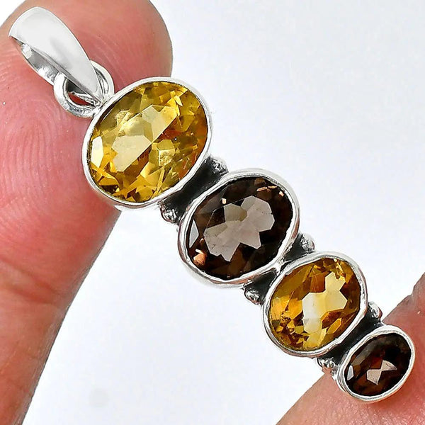 Bye Felicia® — Women's Natural Gemstone Oval Pendant in 925 Sterling Silver 💎✨-925 Sterling Silver Pendant-DESIRE GEM-Citrine & Smoky Quartz-Bye Felicia Goods
