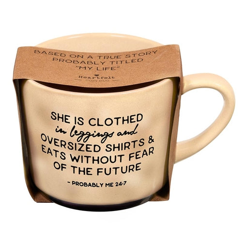 Bye Felicia Goods® Funny Stoneware Mug – “She Is Clothed in Leggings…” Quote