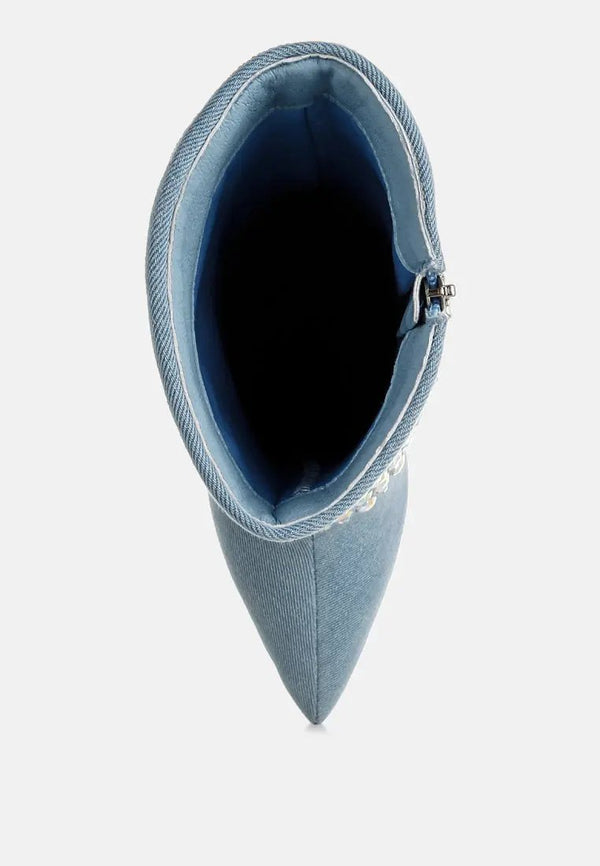 Mike Drop Diamante & Rhinestones Denim Boots-4