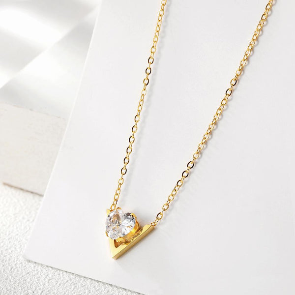 Bye Felicia Goods® CZ V-Heart Pendant Necklace – 14K Gold PVD Surgical Stainless Steel