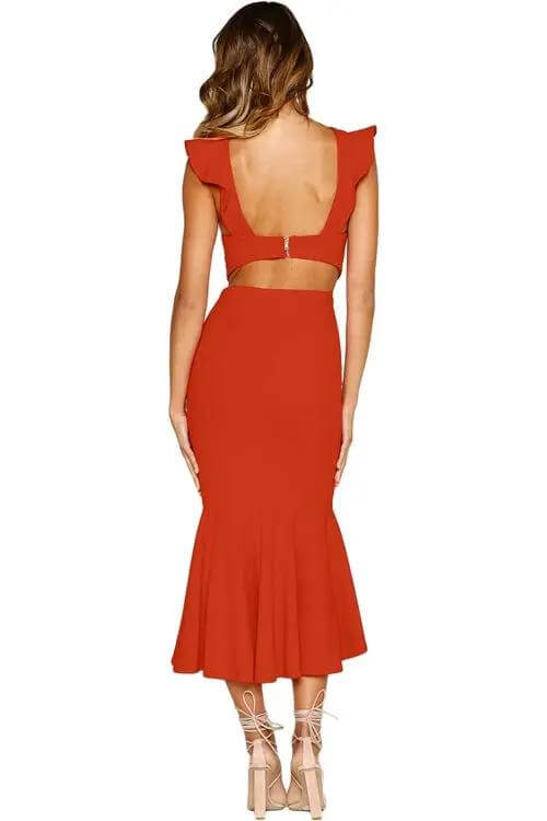 Bye Felicia® Red Mermaid Gown – Ruffle Sleeve Bodycon Showstopper Bye Felicia Goods