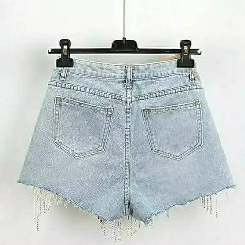 Bye Felicia® Rhinestone Fringe Denim Shorts – High-Waisted Festival Jean Short Bye Felicia Goods