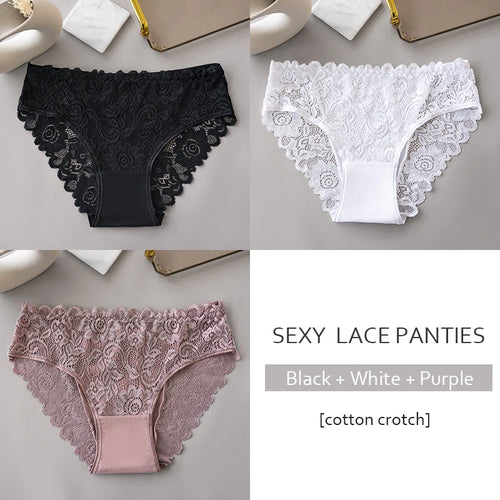 Bye Felicia Goods® 3-Piece Luxury Floral Lace Panty Set – Sexy Embroidered Briefs