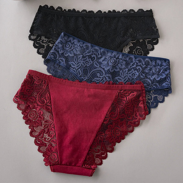 Bye Felicia Goods® 3-Piece Luxury Floral Lace Panty Set – Sexy Embroidered Briefs