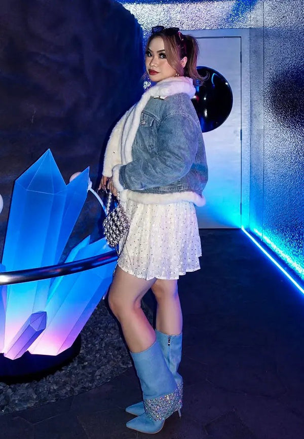 Mike Drop Diamante & Rhinestones Denim Boots-1