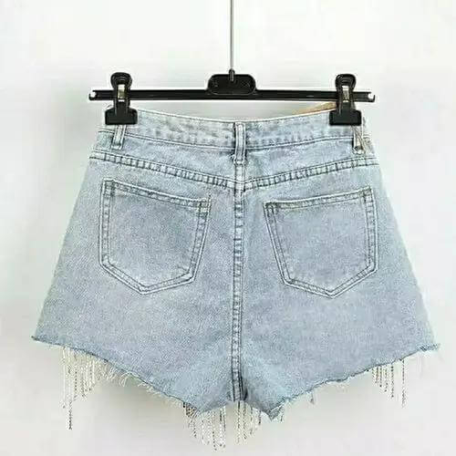Bye Felicia® Rhinestone Fringe Denim Shorts – High-Waisted Festival Jean Short Bye Felicia Goods