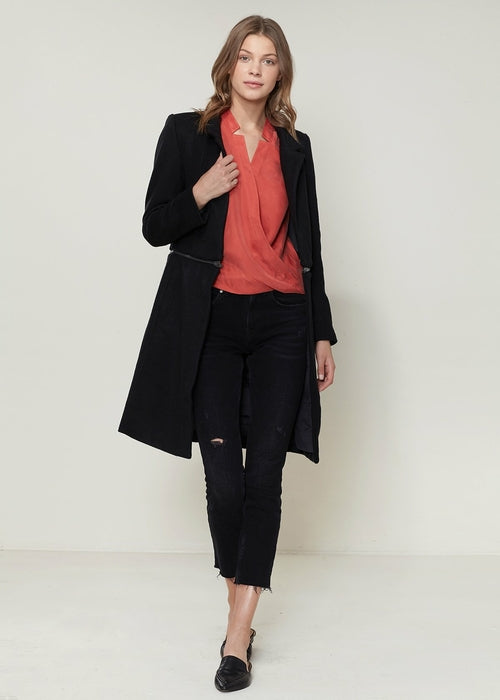 Bye Felicia Goods® Women’s Convertible Wool-Blend Jacket – Zip-In Longline Open Front Coat