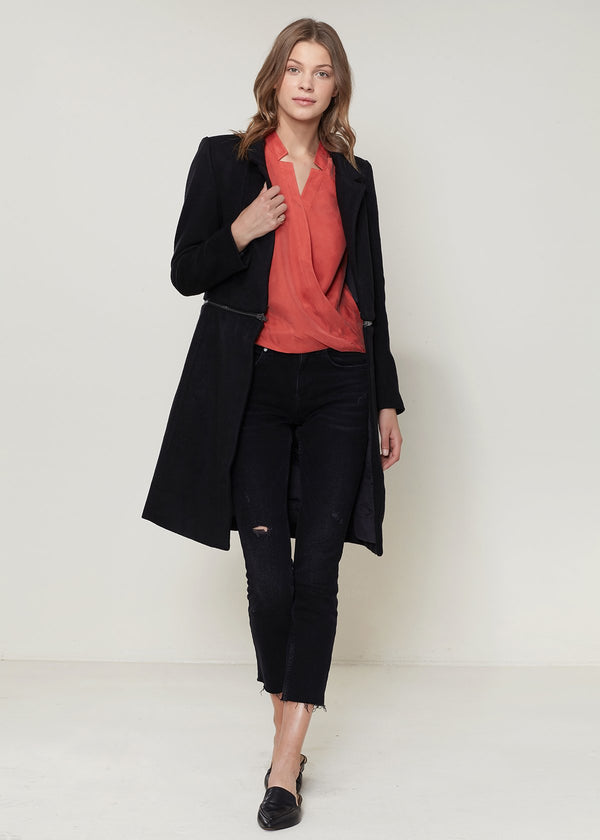 Bye Felicia Goods® Women’s Convertible Wool-Blend Jacket – Zip-In Longline Open Front Coat