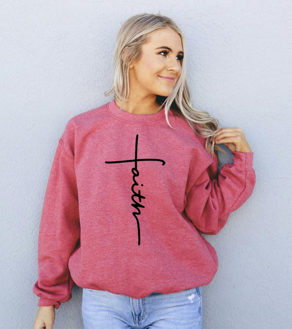 Bye Felicia Goods® “Faith” Vertical Script Sweatshirt – Women’s Cozy Crewneck
