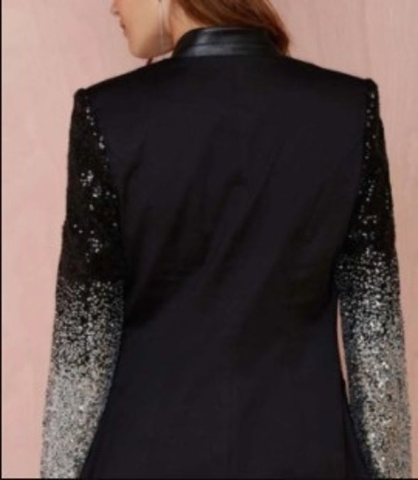 Bye Felicia Goods® Women’s Sequin Sleeve Blazer – Classic Black Slim Fit