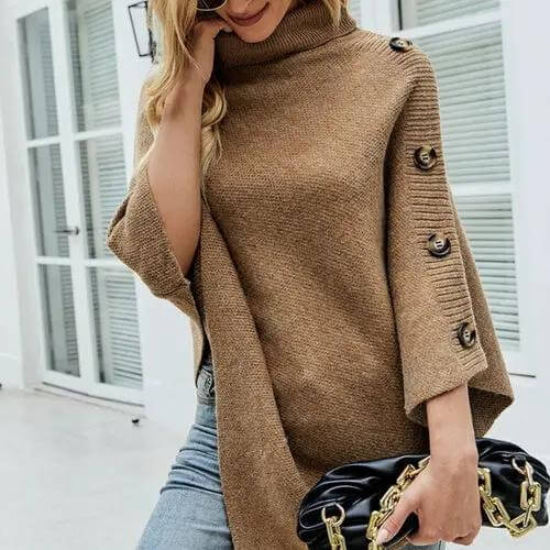 Bye Felicia® Women’s Turtleneck Poncho – Chic Cozy Layer with Button Detail-Bye Felicia Goods-Bye Felicia Goods