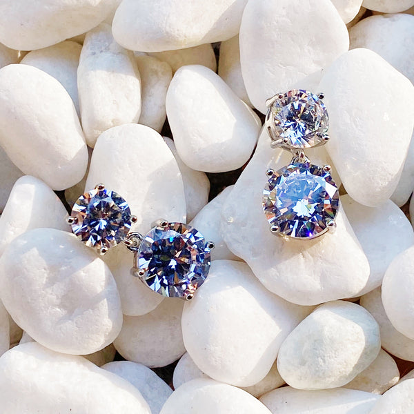 Bye Felicia Goods® Double Diamond Dangle Earrings – CZ Sparkle Drop Style