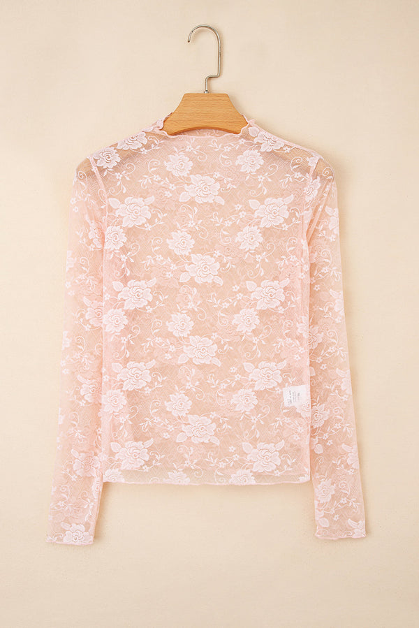 Myla Sheer Floral Lace Mesh Mock Neck Long Sleeve Top-6