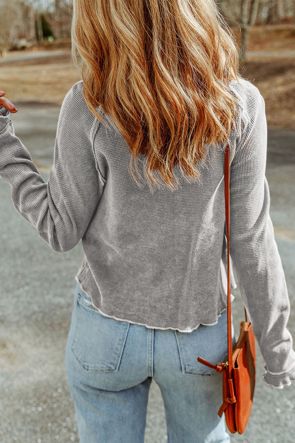 Daisy Textured Round Neck Long Sleeve Top-1