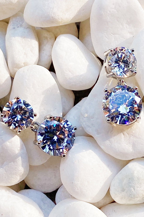 Bye Felicia Goods® Double Diamond Dangle Earrings – CZ Sparkle Drop Style