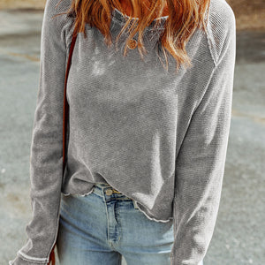 Daisy Textured Round Neck Long Sleeve Top-0