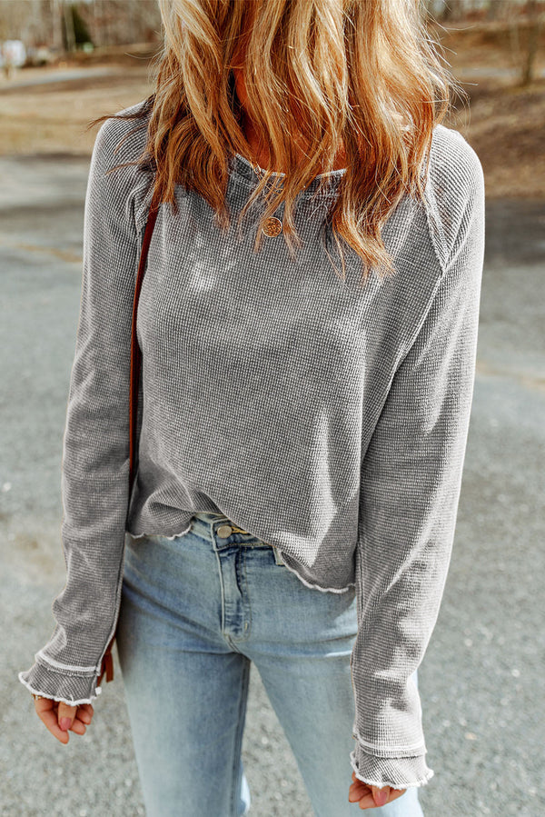 Daisy Textured Round Neck Long Sleeve Top-0