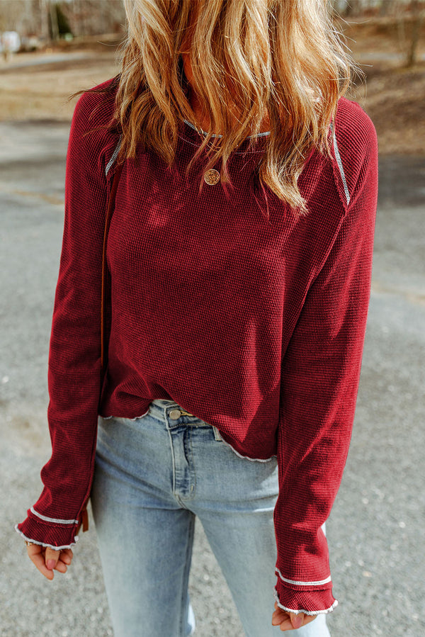 Daisy Textured Round Neck Long Sleeve Top-5