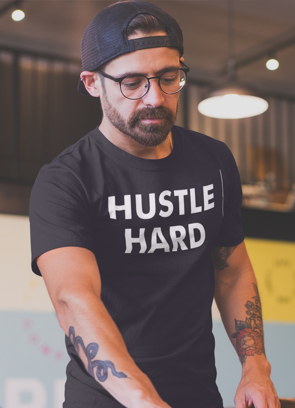 Bye Felicia Goods® “Hustle Hard” Men’s T-Shirt – Super Soft Everyday Graphic Tee