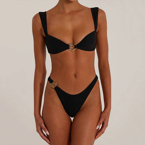 Metal Buckle Bikini For Women, Black, Soho, BYMANYC New York.-0