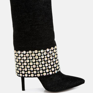 Mike Drop Diamante & Rhinestones Denim Boots-5