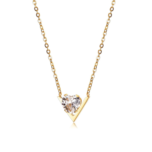 Bye Felicia Goods® CZ V-Heart Pendant Necklace – 14K Gold PVD Surgical Stainless Steel