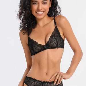 Plus Size Lace Bra Set with Leopard Print Minimizer For Women, Tribeca, BYMANYC New York.-0