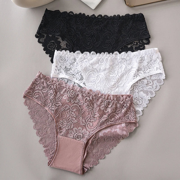 Bye Felicia Goods® 3-Piece Luxury Floral Lace Panty Set – Sexy Embroidered Briefs