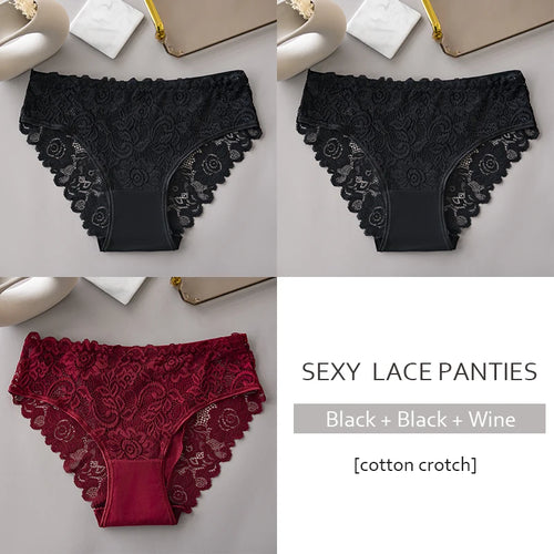 Bye Felicia Goods® 3-Piece Luxury Floral Lace Panty Set – Sexy Embroidered Briefs