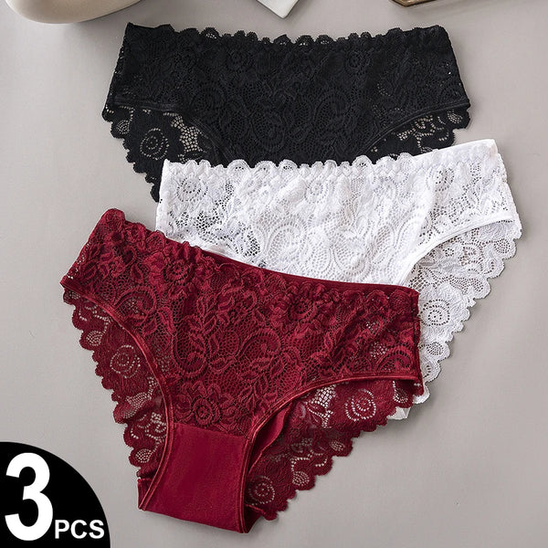Bye Felicia Goods® 3-Piece Luxury Floral Lace Panty Set – Sexy Embroidered Briefs
