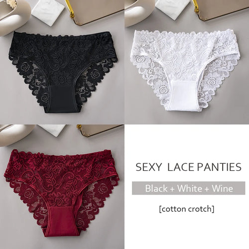 Bye Felicia Goods® 3-Piece Luxury Floral Lace Panty Set – Sexy Embroidered Briefs