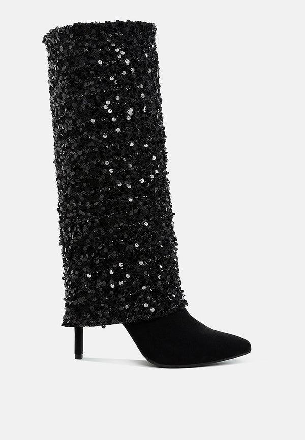 Sin City Sequinned Fold-Over Calf Boots-5