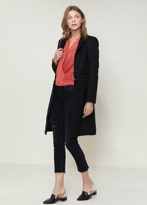 Bye Felicia Goods® Women’s Convertible Wool-Blend Jacket – Zip-In Longline Open Front Coat