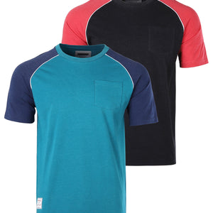 Mens Short Sleeve Raglan Tee - Color Block Retro Casual T-Shirt-0