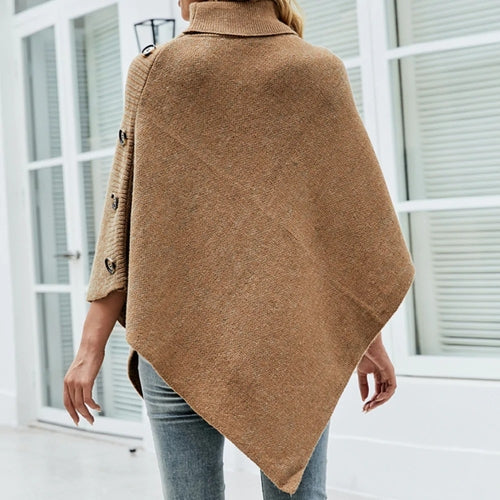 Cozy Turtleneck Poncho with Button Detail