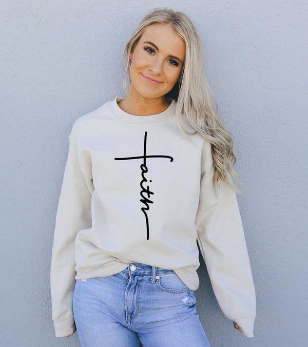 Bye Felicia Goods® “Faith” Vertical Script Sweatshirt – Women’s Cozy Crewneck