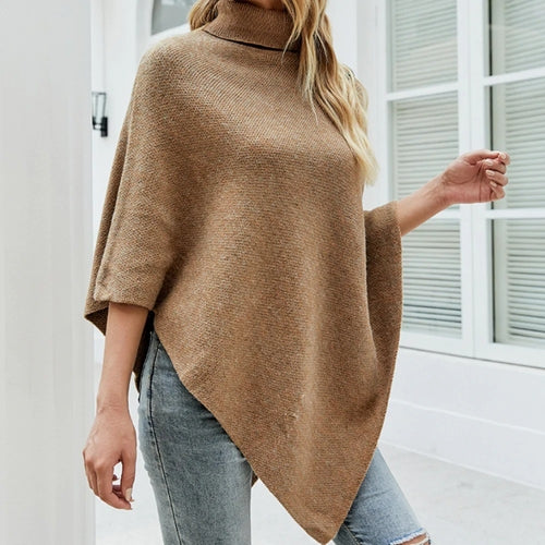 Cozy Turtleneck Poncho with Button Detail