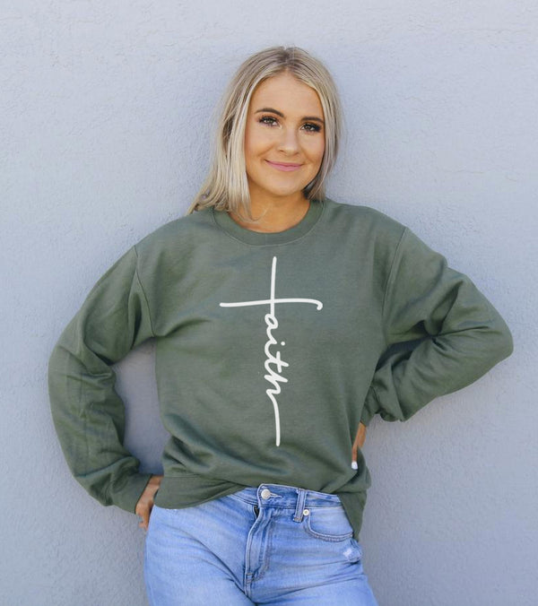 Bye Felicia Goods® “Faith” Vertical Script Sweatshirt – Women’s Cozy Crewneck