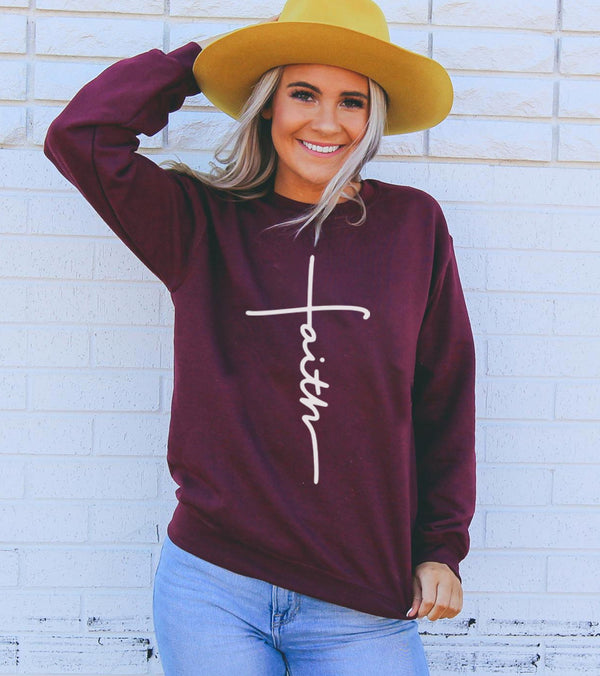 Bye Felicia Goods® “Faith” Vertical Script Sweatshirt – Women’s Cozy Crewneck