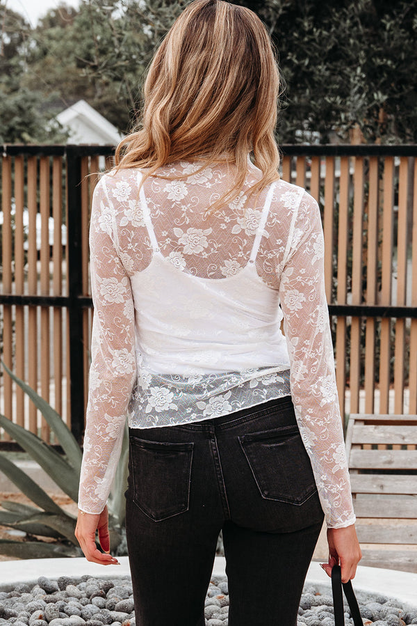 Myla Sheer Floral Lace Mesh Mock Neck Long Sleeve Top-1