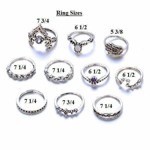 10pc Vintage Ring Set – Zinc Alloy & Gemstone Stackables