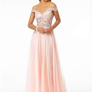 Sheer Bodice Mesh A-Line Long Dress-0
